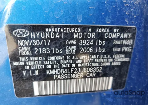 2018 Hyundai Elantra Sel из США, поврежденный, VIN KMHD84LF2JU608352